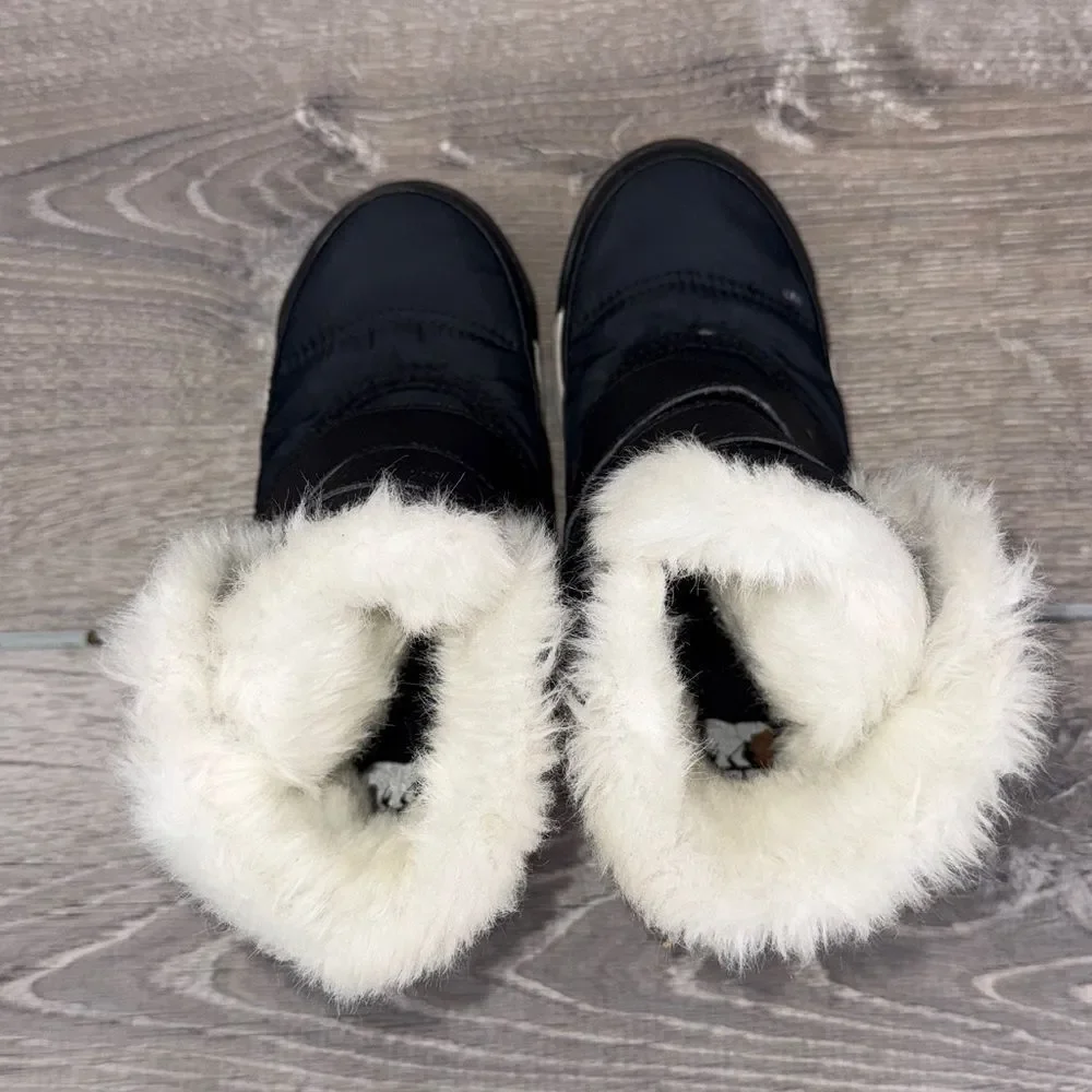 Sorel Whitney II Strap Warm Waterproof Little Girl Sz 13 Black White Winter Boot